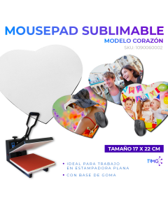 Mouse pad sublimable en forma de Corazón - 1 Unidad